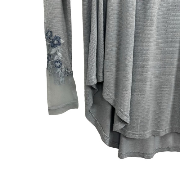 Free People Embroidered Mesh Top Blue Size XS Long Sleeve Semi Sheer Coquette - Picture 7 of 16